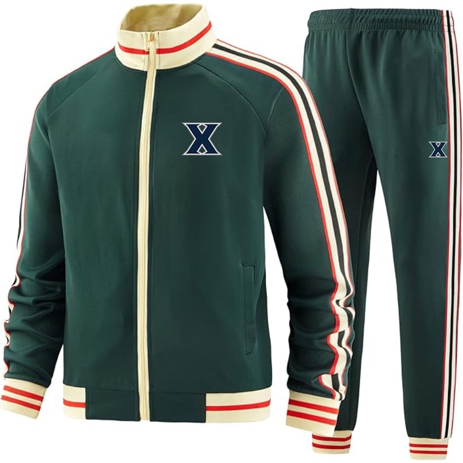 Men's Xavier Musketeers Tracksuit with Bold Striped Accents and Zippered Front